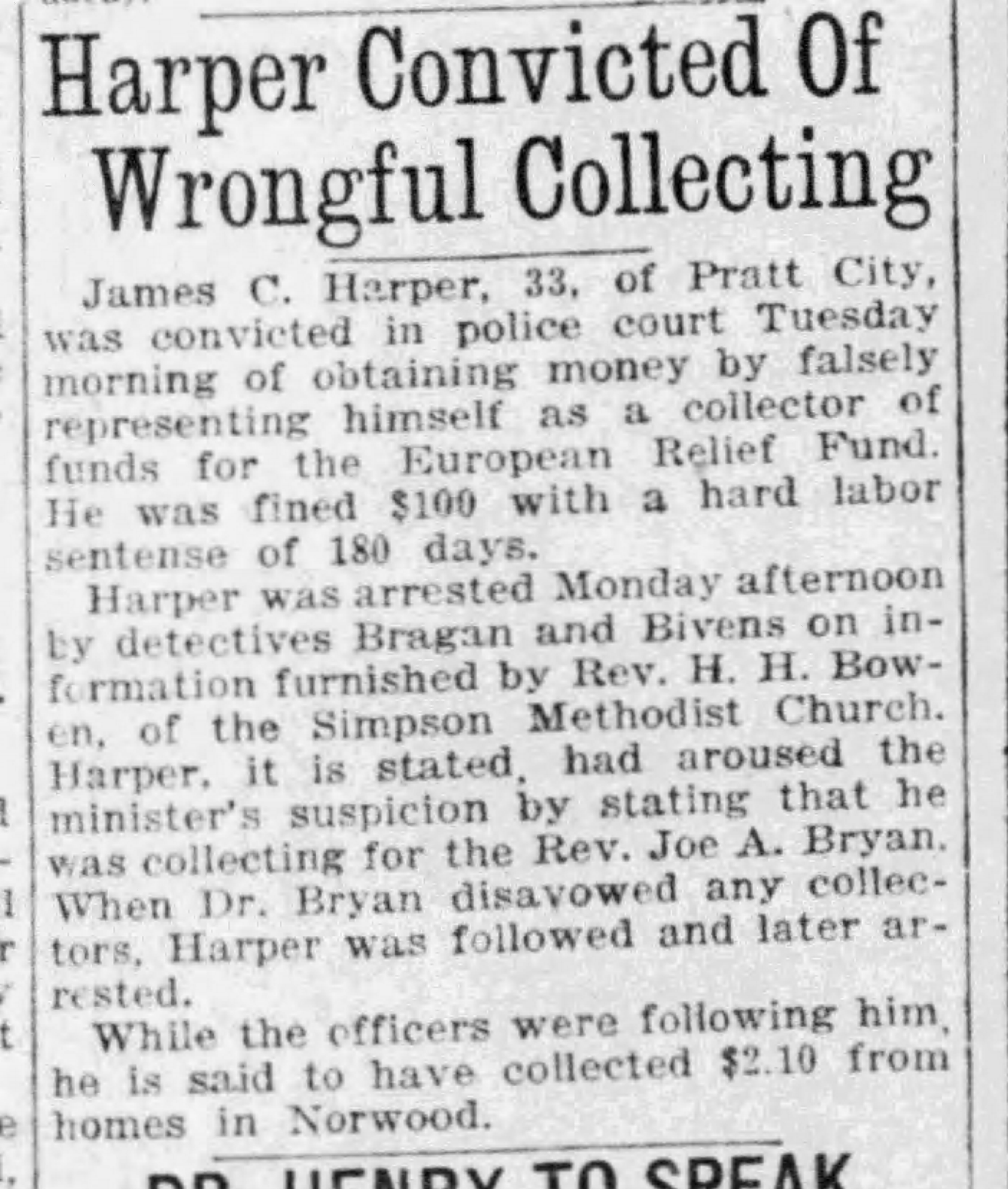 Harper Convicted of Wrongful Collecting